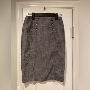 BCX Size 1 Gray High Waisted Pencil Skirt Sailor Button Detail Zip Back Fitted